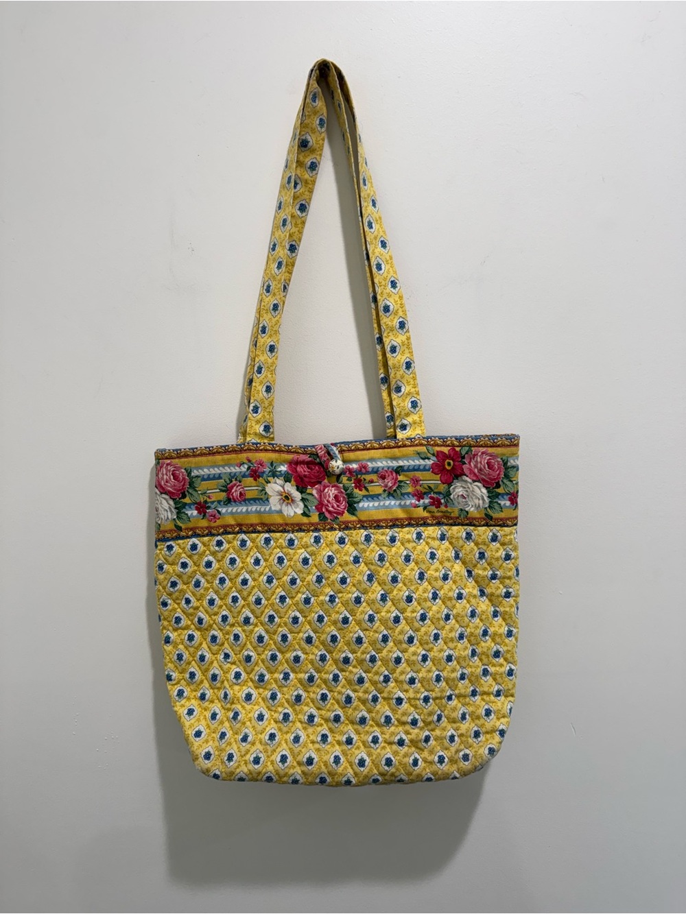Vera Bradley Elizabeth Yellow Floral Quilted Tote Bag Vintage Made in USA